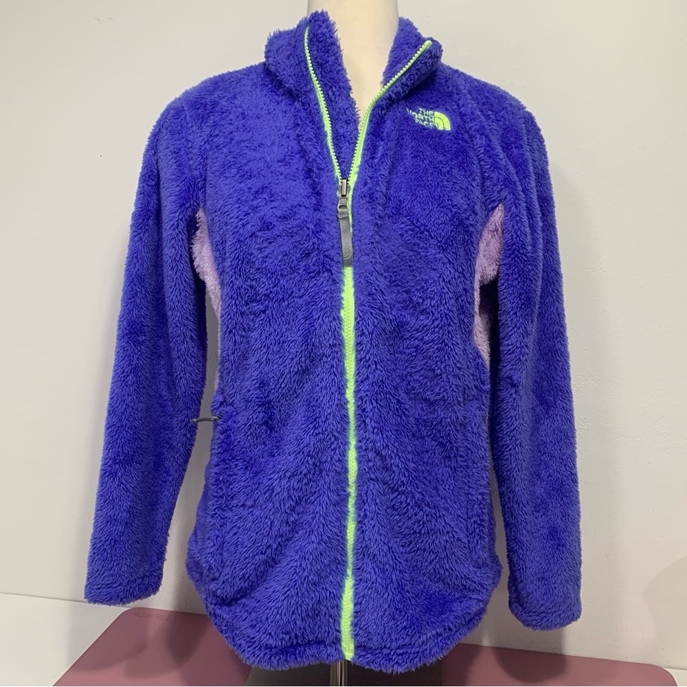 The North Face Fleece Fuzzy Full Zipper Jacket- Girls XL (18) purple neon zip